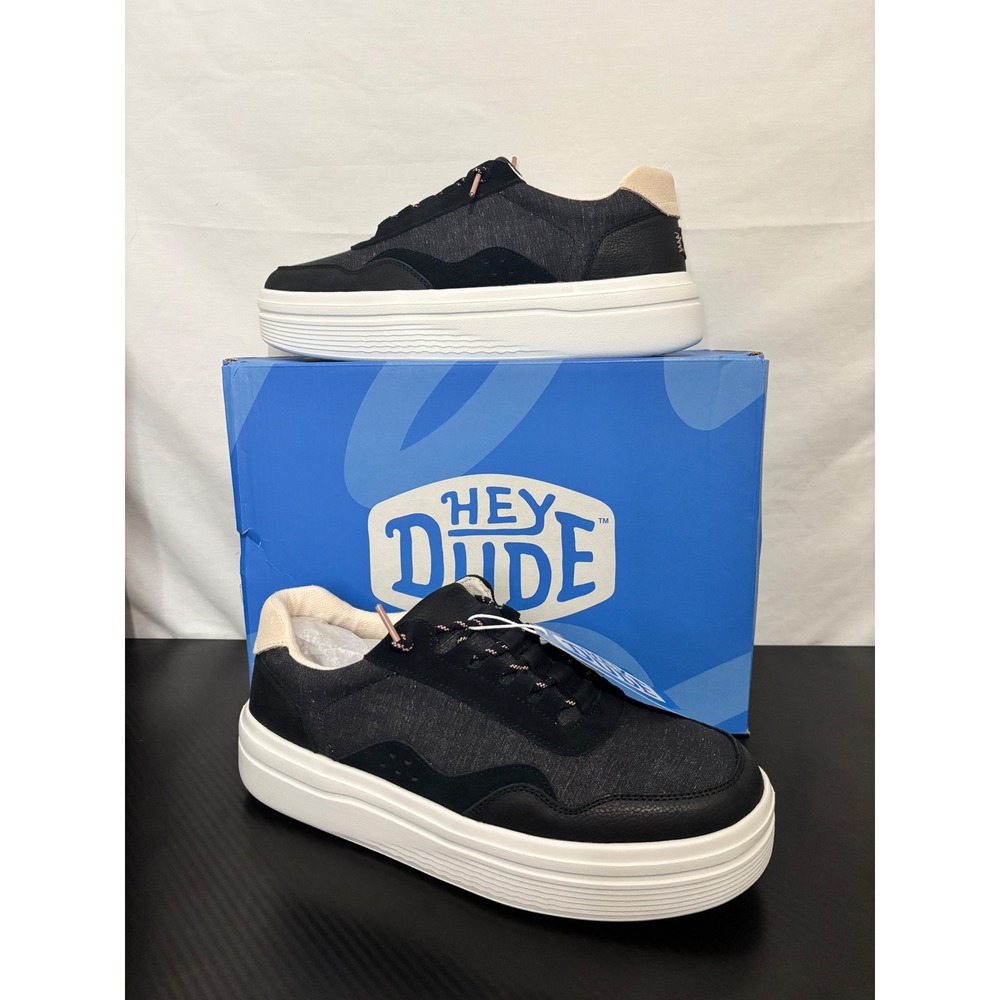 Hey Dude Hudson Lift Sport Black Platform Sneakers 41271-001 Womens Size 11